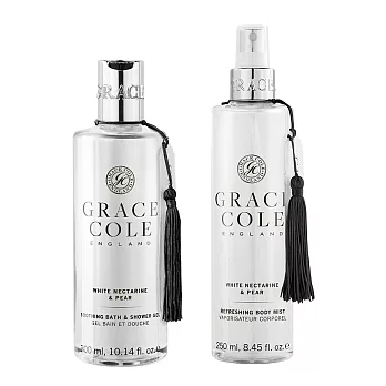 【英國香氛世家 Grace Cole】自信迷人美肌組(香氛噴霧250ml+沐浴露300ml)英國梨與白桃