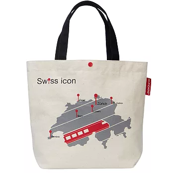 MONDAINE 瑞士國鐵火車地圖帆布肩背包-原色白