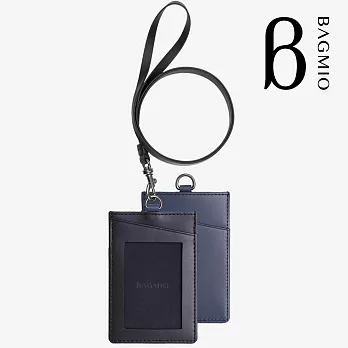 BAGMIO duet 系列牛皮三卡雙色直式證件套-黑藍