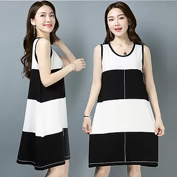 【MsMore】韓系佳人針織俏麗修身前短後長背心洋裝102598F寬條紋