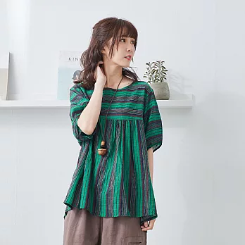 【慢。生活】配色條紋拼接上衣-F 0919　FREE綠色