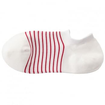 [MUJI無印良品]女棉混高密織橫紋淺口直角襪紅橫紋23~25cm
