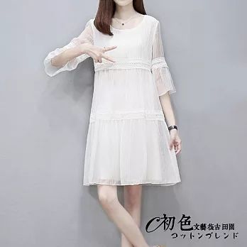 【初色】氣質顯瘦雪紡連衣裙-共3色-91965-(M-2XL可選)M白色