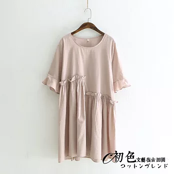 【初色】清新純色花邊喇叭袖連衣裙-共3色-91979-(F可選)F粉色