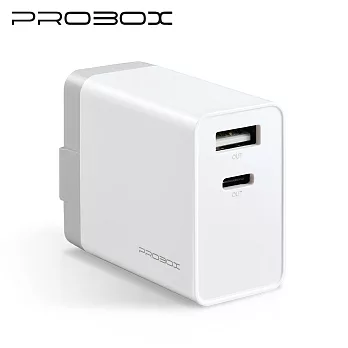 PROBOX Type C+A雙孔 3A USB極速充電器白色