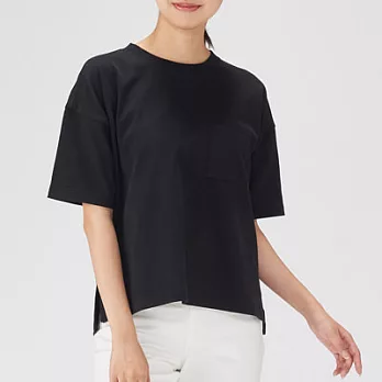 [MUJI無印良品]女有機棉粗織圓領短袖寬版T恤XS-S黑色