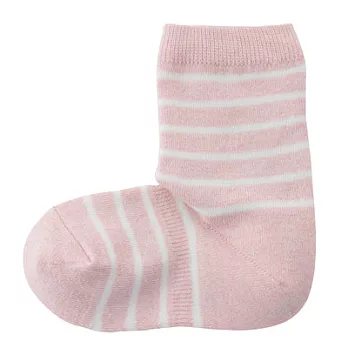 [MUJI無印良品]兒童棉混伸縮橫紋直角短襪嫩粉15~18cm