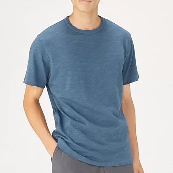 [MUJI無印良品]男有機棉節紗短袖T恤XL藍色