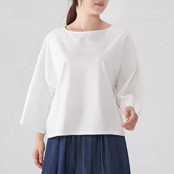 [MUJI無印良品]女有機棉圓筒編織七分袖套衫白色ONE SIZE