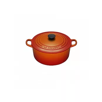 LE CREUSET－圓形鑄鐵鍋（火焰橘．直徑20cm）