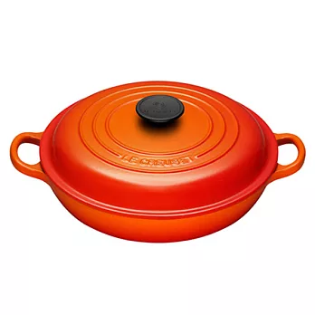 LE CREUSET－淺底鑄鐵鍋火焰橘．直徑26cm