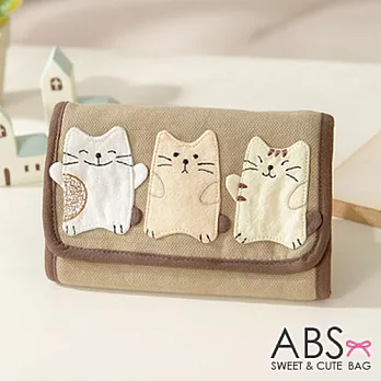 ABS貝斯貓 可愛貓咪手工皮夾證件包 (卡其) 88-004