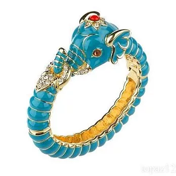 【Kenneth Jay Lane】好萊塢巨星名媛最愛~鑲水晶華麗大象搪瓷手環(土耳其藍)