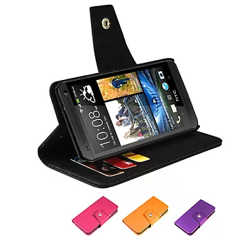 NEW HTC ONE M7 書本式側掀皮套 保護套 含卡片槽 可斜立桃紅色