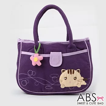 ABS貝斯貓 甜心小花趴趴貓布包小提袋 (葡萄紫) 88-171
