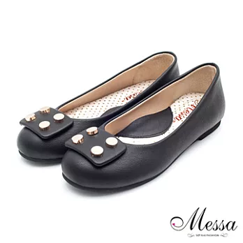 【Messa米莎】(MIT)可愛金屬裝飾內真皮平底包鞋-二色37黑色