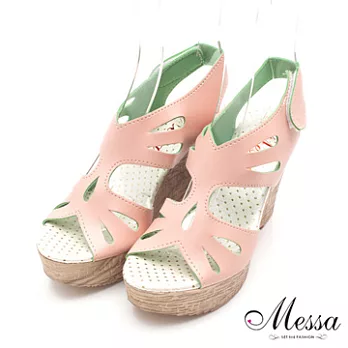 【Messa米莎】(MIT)春氛蝶羽紛飛撞色楔型涼鞋-三色35粉紅色