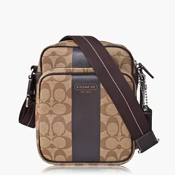 COACH Men’s Bags 直條 PVC材質皮飾邊斜(肩)背包_ 卡其/咖啡