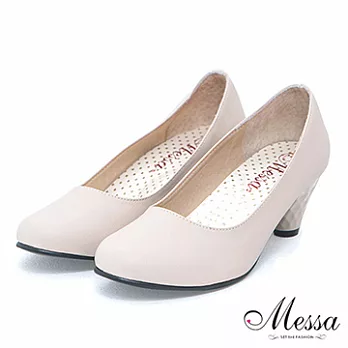 【Messa米莎】(MIT)低調都會風時尚素雅內真皮低跟包鞋36米色
