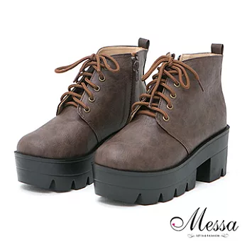 【Messa米莎】(MIT)英式學園風繫帶高跟厚底馬丁靴-三色36咖啡色