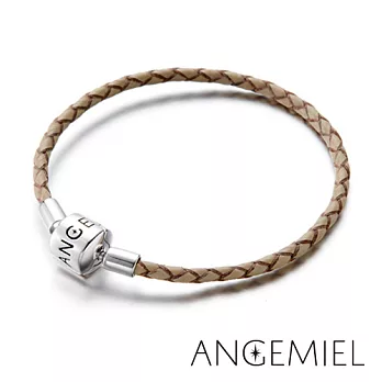 Angemiel安婕米 純銀珠飾 義大利皮革手環(米色)17cm