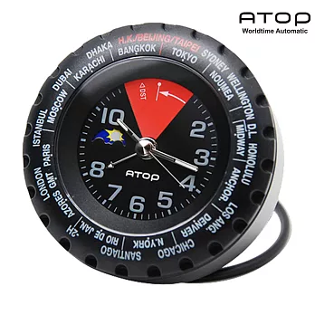 ATOP｜世界時區腕錶－24時區馬卡龍鬧鐘(黑紅)