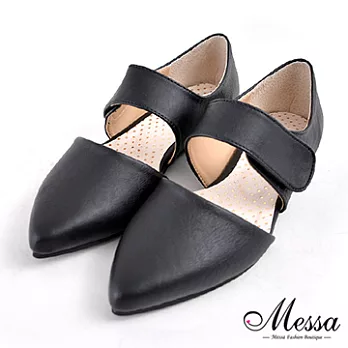 【Messa米莎專櫃女鞋】MIT 俐落設計瑪莉珍款內真皮尖頭包鞋36黑色