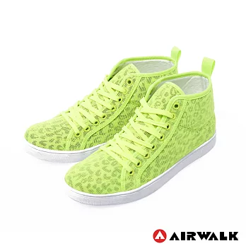 AIRWALK-日的紗網隱式豹紋內增高休閒鞋(女)6.5綠