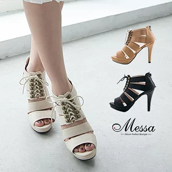 【Messa米莎專櫃女鞋】MIT 波希米亞風鏤空線條內真皮羅馬高跟涼鞋-三色35棕色