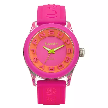 Superdry極度乾燥 Tokyo系列炫彩視覺運動腕錶-亮粉紅x橘x小