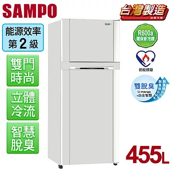 【聲寶SAMPO】時尚風華455L雙門冰箱。典雅白／SR-M46G