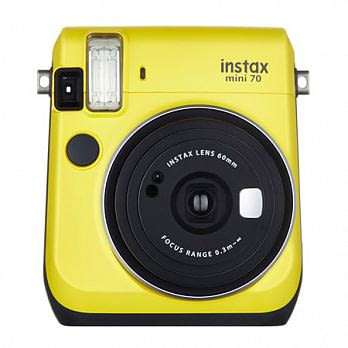 FUJIFILM instax mini 70 拍立得相機(公司貨)+卡通底片(隨機出貨)+紙膠帶+CR2充電組+保護殼-黃色