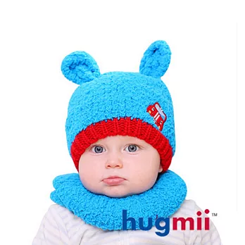 【hugmii】 兒童保暖雙耳造型帽脖圍組_天藍