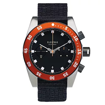 【ELECTRIC】DW02系列時尚雙眼設計計時腕錶 (黑面/橘圈/黑帆布帶EVEW0070020036)