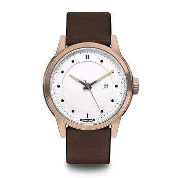 HYPERGRAND - 冷鋼系列/玫瑰金白錶盤棕皮革 手錶 Maverick Rose Gold White Classic Brown Leather