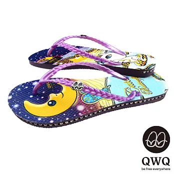 QWQ夾拖的創意(女) - 藝術塗鴨Catch Butterflies 側鑽鍊夾腳拖鞋 - 紫帶35紫
