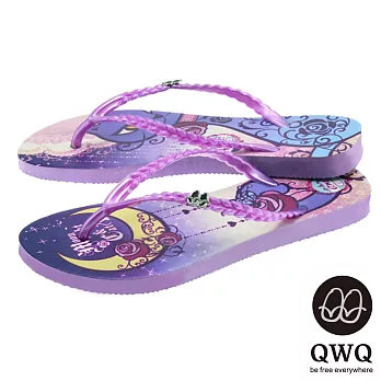 QWQ夾拖的創意(女) - 猫咪塗鴨 Moon Night&Cat 夾腳拖鞋 - 渲紫35紫