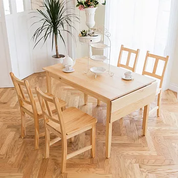 CiS自然行實木家具- 南法單邊延伸實木餐桌椅組一桌四椅 74*142公分/原木色