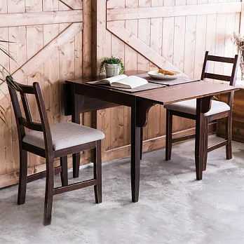 CiS自然行實木家具-雙邊延伸實木餐桌椅組一桌二椅74x122公分焦糖+淺灰椅墊A南法原木椅