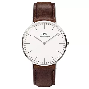 DW Daniel Wellington 深咖啡皮革錶帶-銀框/40mm(0209DW)