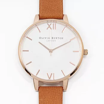 Olivia Burton 英倫復古精品手錶 棕色真皮錶帶 玫瑰金錶框 38mm