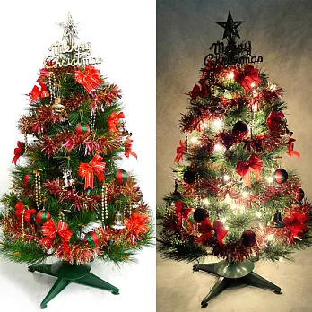 台灣製3尺(90cm)特級綠松針葉聖誕樹 (紅金色系配件)+100燈鎢絲樹燈一串YS-GPT03101