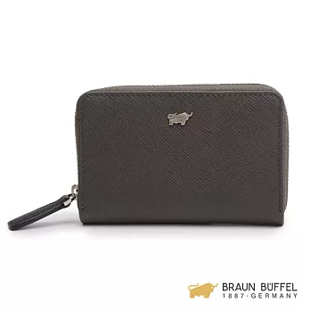 B【BRAUN BUFFEL】.德國小金牛 - CURZIO庫爾奇系列拉鍊鑰匙零錢包 - 灰炭色