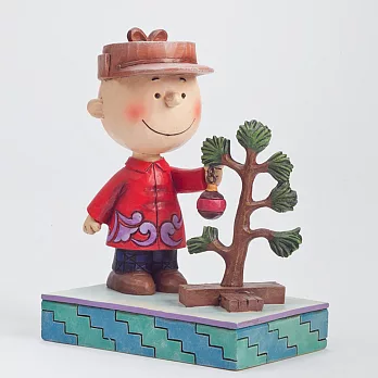 《Enesco精品雕塑》SNOOPY 查理布朗與聖誕小樹塑像-Charlie Brown with Pathetic Treet(Peanuts by Jim Shore