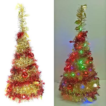 2尺/2呎(60cm) 創意彈簧摺疊金色聖誕樹 (紅金裝飾色系) +50燈LED燈插電式一串(彩光) YS-FTR02301