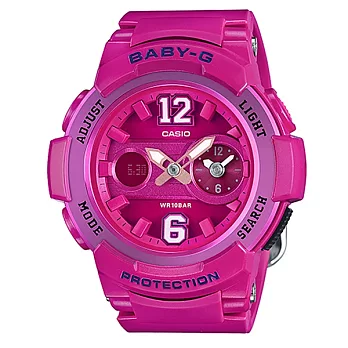 【CASIO】卡西歐 BABY-G系列 球衣拼接感設計雙顯電子錶 (桃紅 BGA-210-4B2 )