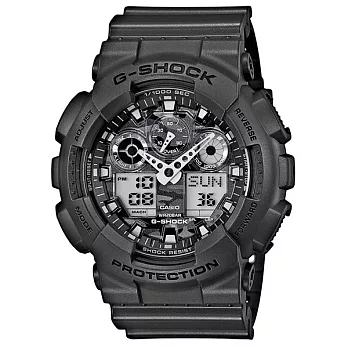 【CASIO】卡西歐 G-SHOCK系列 酷炫迷彩設計雙顯電子錶 (黑/灰 GA-100CF-1A )