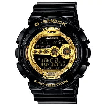 【CASIO】卡西歐 G-SHOCK系列 高亮度LED強悍電子錶 (黑/金 GD-100GB-1)