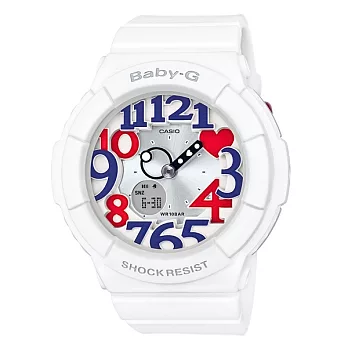 【CASIO】卡西歐 BABY-G系列 活潑霓虹愛心造型電子錶 (白 BGA-130TR-7B)