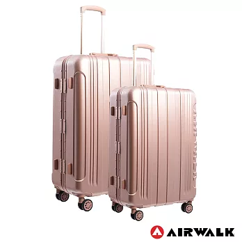 AIRWALK LUGGAGE - 金屬森林 木絲鋁框復古壓扣行李箱 24+28吋ABS+PC拉鍊行李箱兩件組 -玫銅金